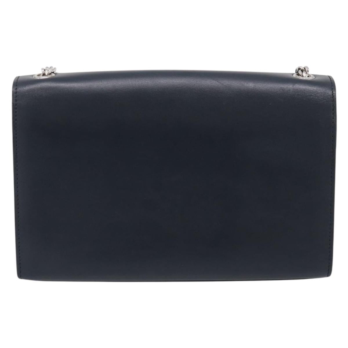 Saint Laurent Kate Chain Shoulder Bag Leather Navy Silver Auth 210824V
