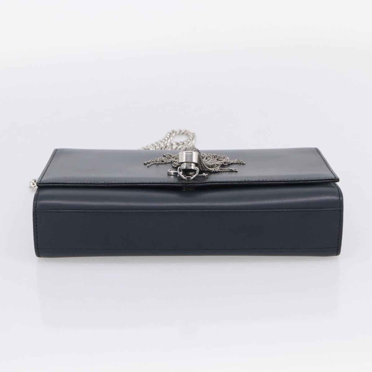 Saint Laurent Kate Chain Shoulder Bag Leather Navy Silver Auth 210824V