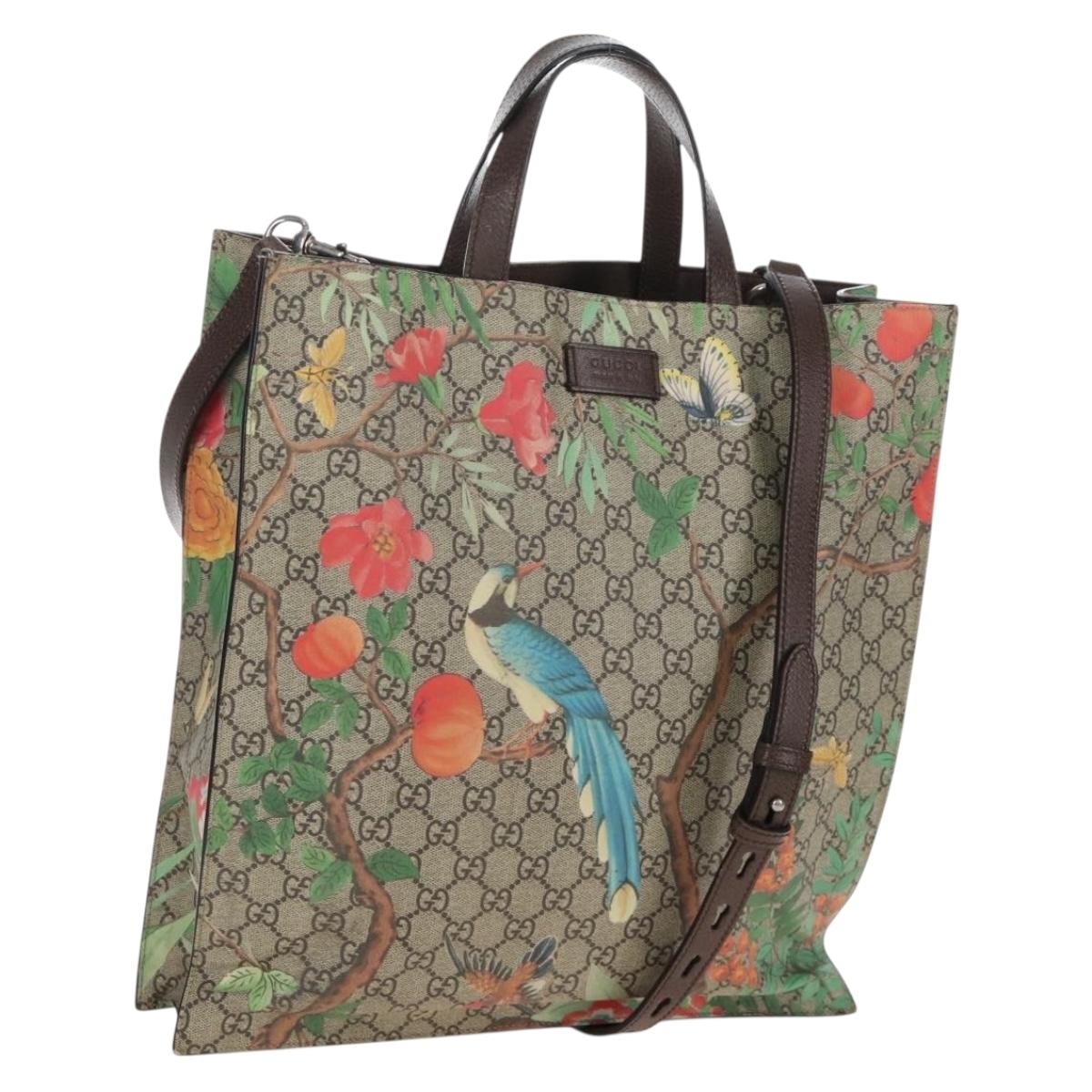 GUCCI GG Supreme Tote Bag PVC 2way Beige Silver 450950 Auth 210831M