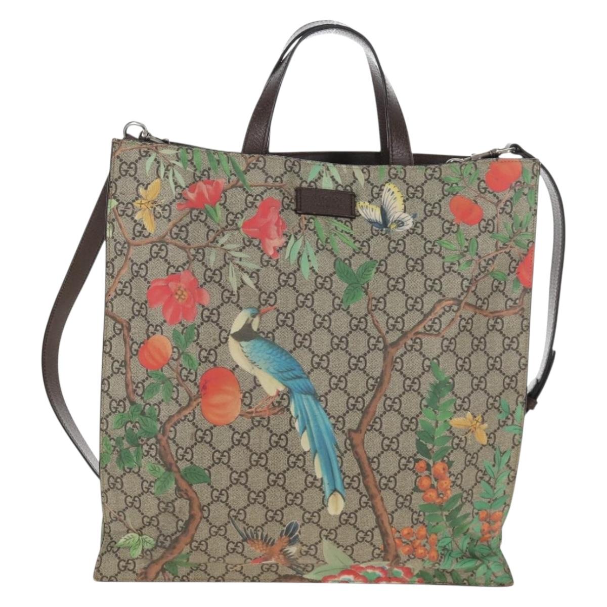 GUCCI GG Supreme Tote Bag PVC 2way Beige Silver 450950 Auth 210831M