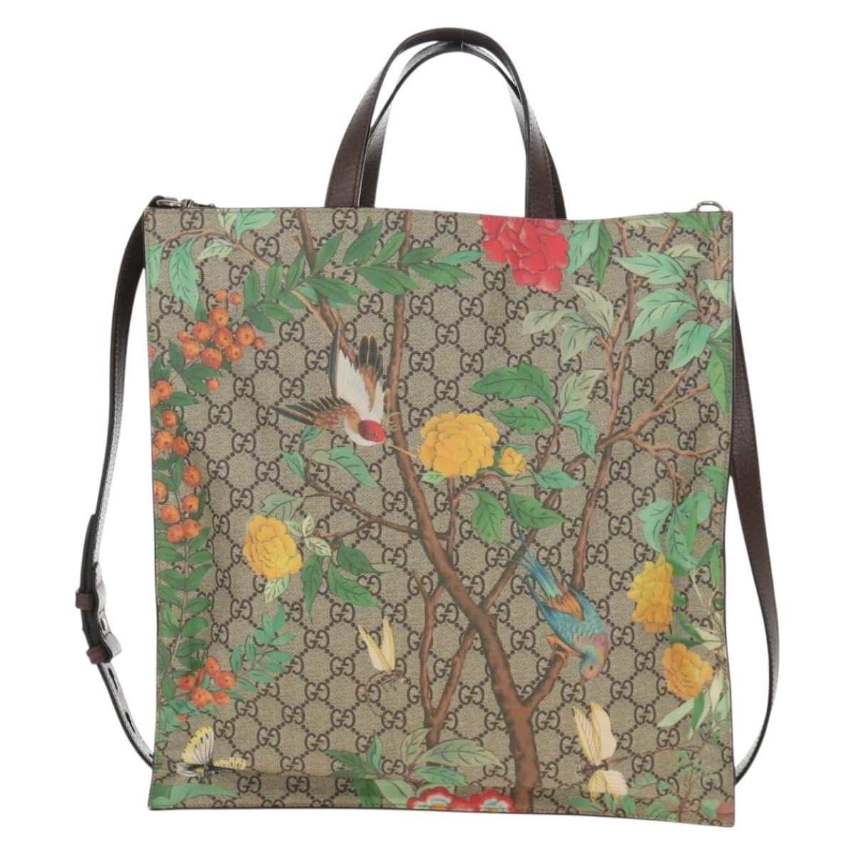 GUCCI GG Supreme Tote Bag PVC 2way Beige Silver 450950 Auth 210831M