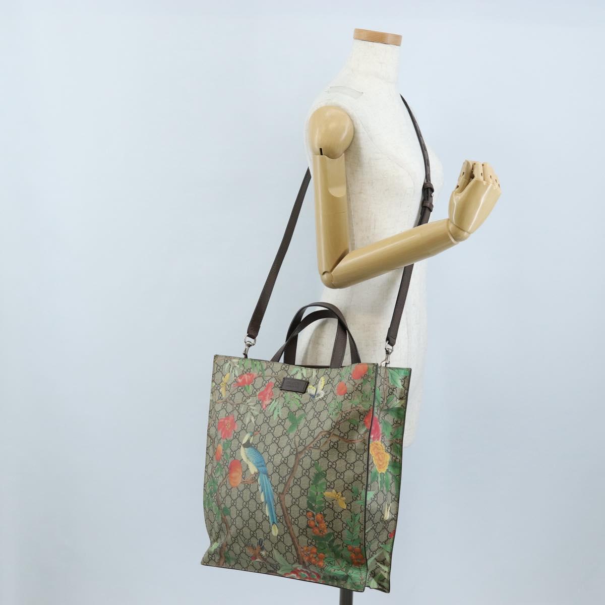 GUCCI GG Supreme Tote Bag PVC 2way Beige Silver 450950 Auth 210831M