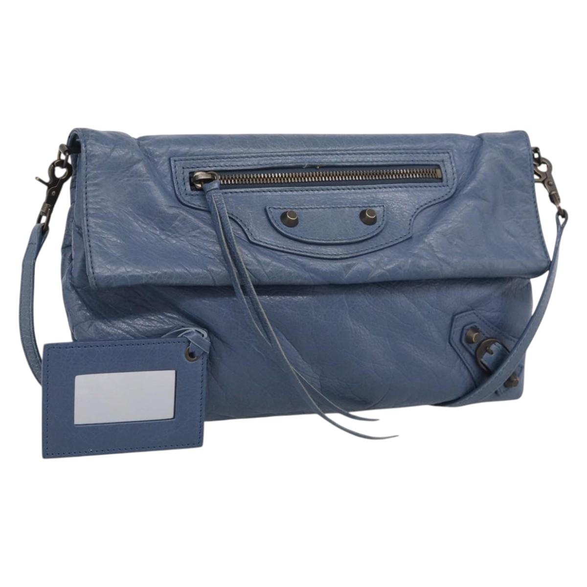 Balenciaga Classic Envelope Shoulder Bag Leather Navy Silver 319376 Auth 210834A