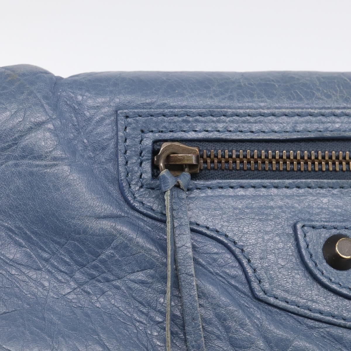 Balenciaga Classic Envelope Shoulder Bag Leather Navy Silver 319376 Auth 210834A