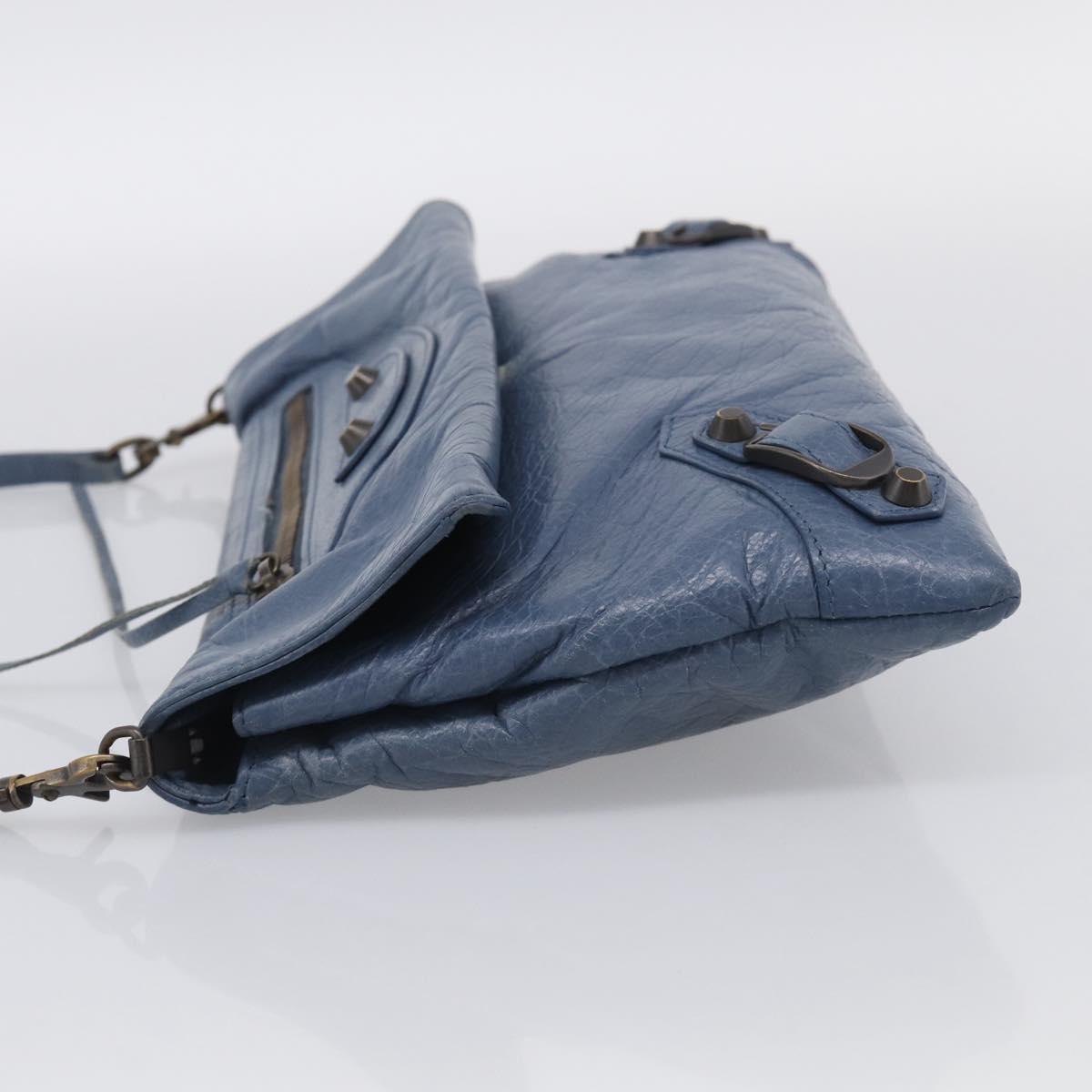 Balenciaga Classic Envelope Shoulder Bag Leather Navy Silver 319376 Auth 210834A