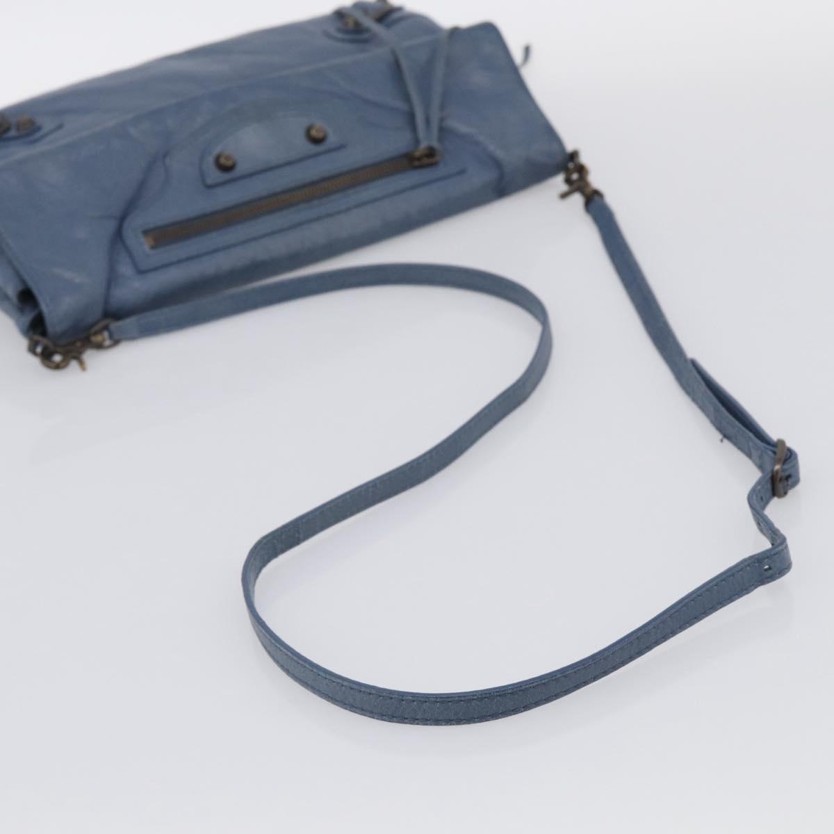 Balenciaga Classic Envelope Shoulder Bag Leather Navy Silver 319376 Auth 210834A