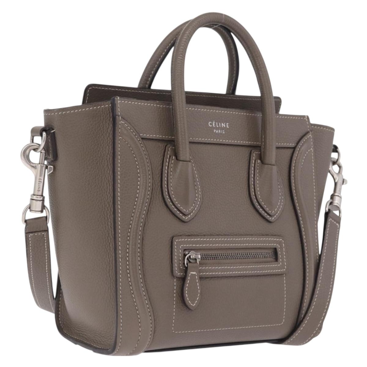 CELINE Luggage Nano Shopper Hand Bag Leather 2way Gray Silver Auth 210837V