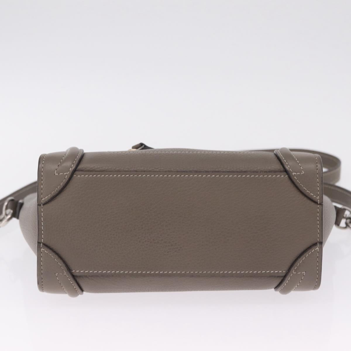 CELINE Luggage Nano Shopper Hand Bag Leather 2way Gray Silver Auth 210837V