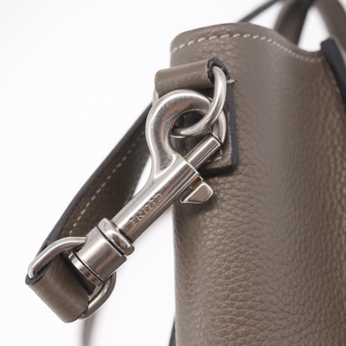 CELINE Luggage Nano Shopper Hand Bag Leather 2way Gray Silver Auth 210837V