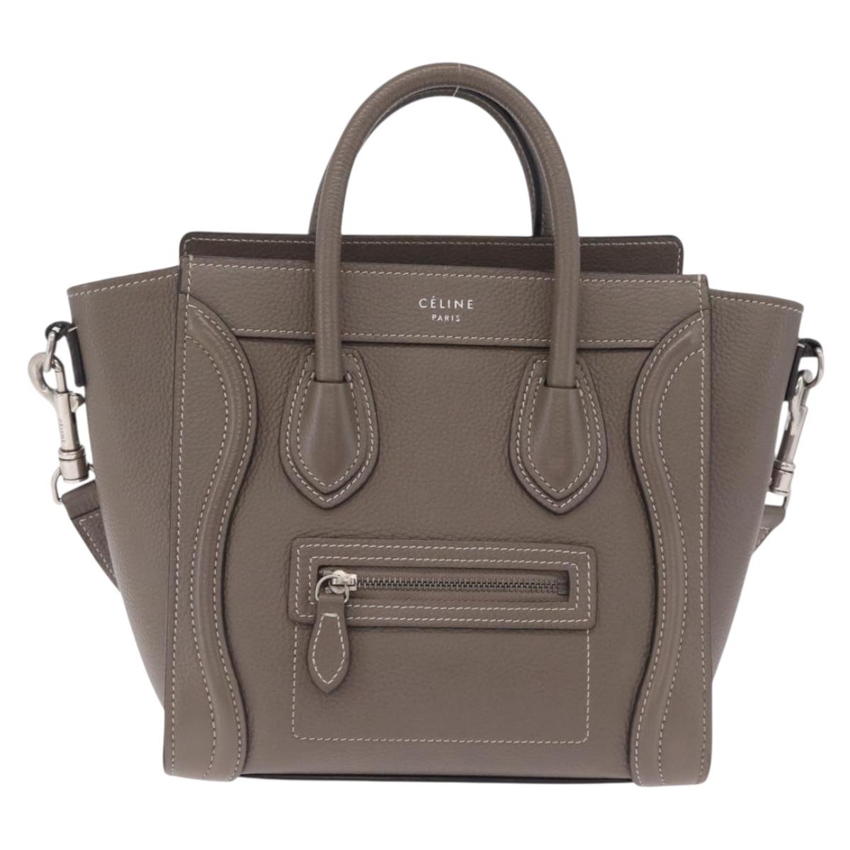 CELINE Luggage Nano Shopper Hand Bag Leather 2way Gray Silver Auth 210837V