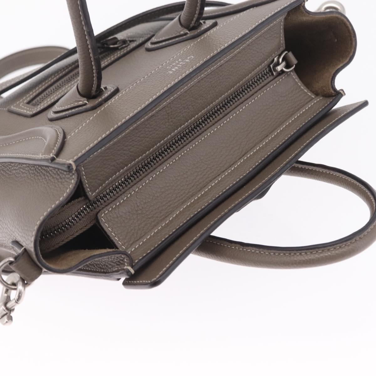 CELINE Luggage Nano Shopper Hand Bag Leather 2way Gray Silver Auth 210837V