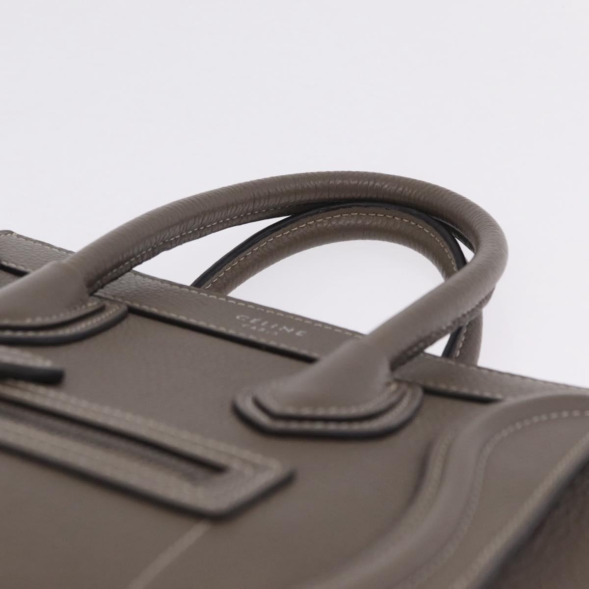 CELINE Luggage Nano Shopper Hand Bag Leather 2way Gray Silver Auth 210837V