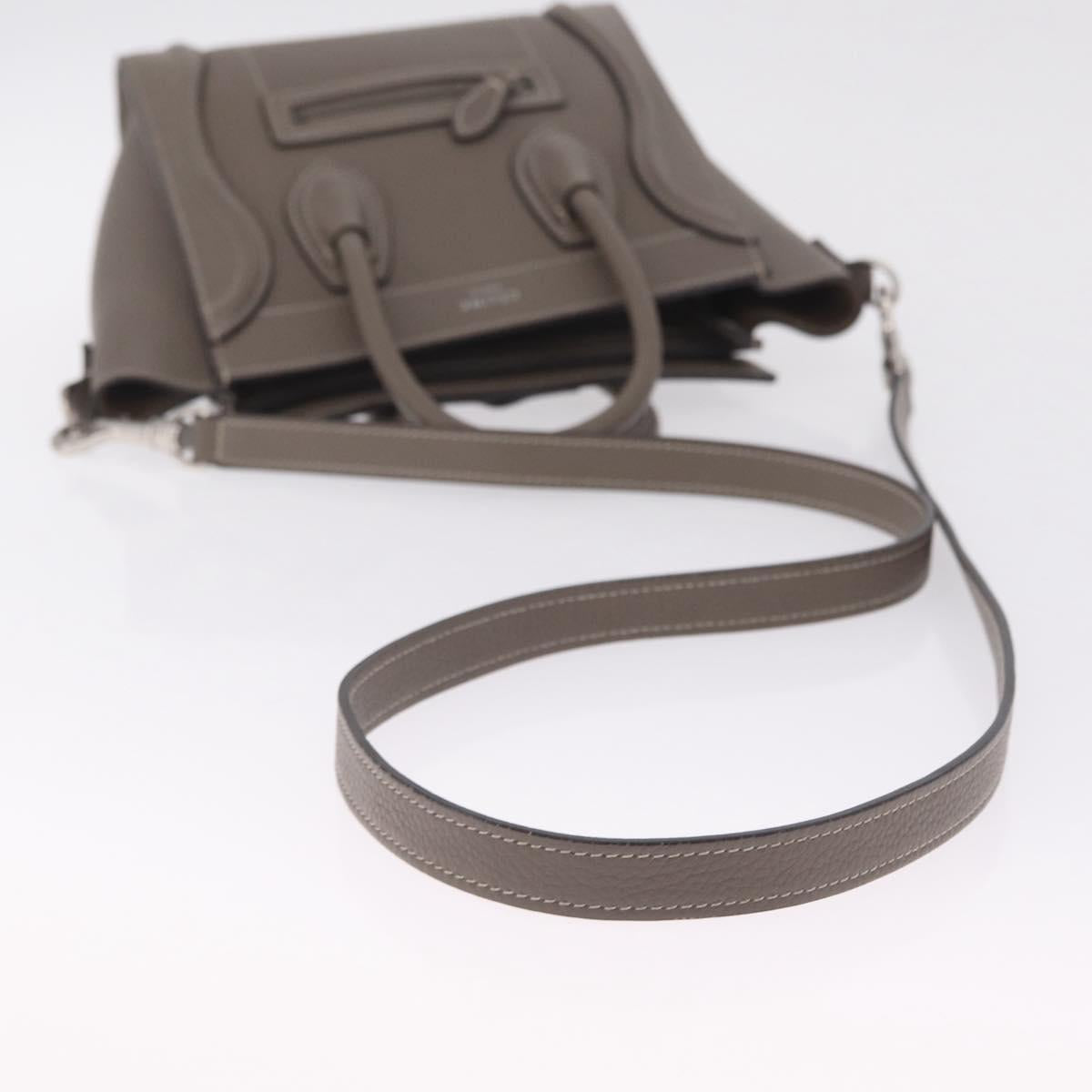 CELINE Luggage Nano Shopper Hand Bag Leather 2way Gray Silver Auth 210837V