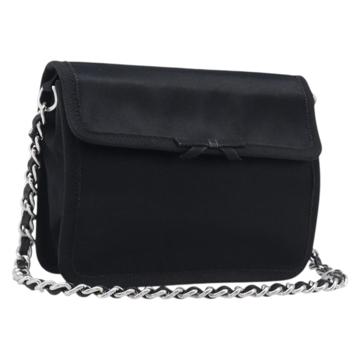 PRADA Chain Shoulder Bag Satin Black Silver Auth 210840V