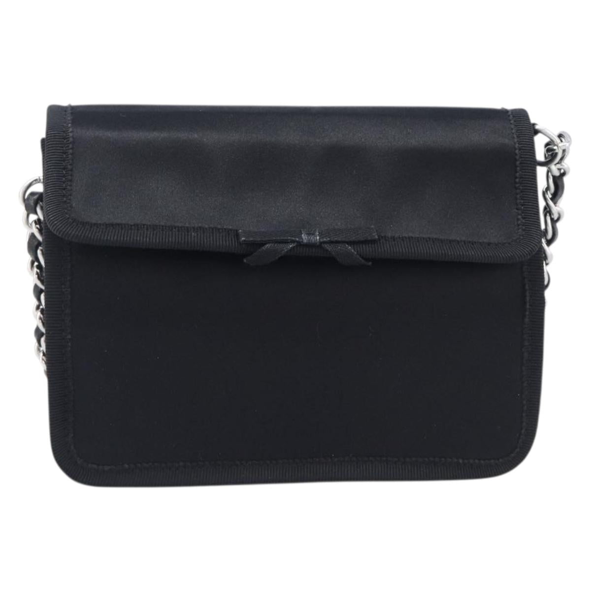 PRADA Chain Shoulder Bag Satin Black Silver Auth 210840V