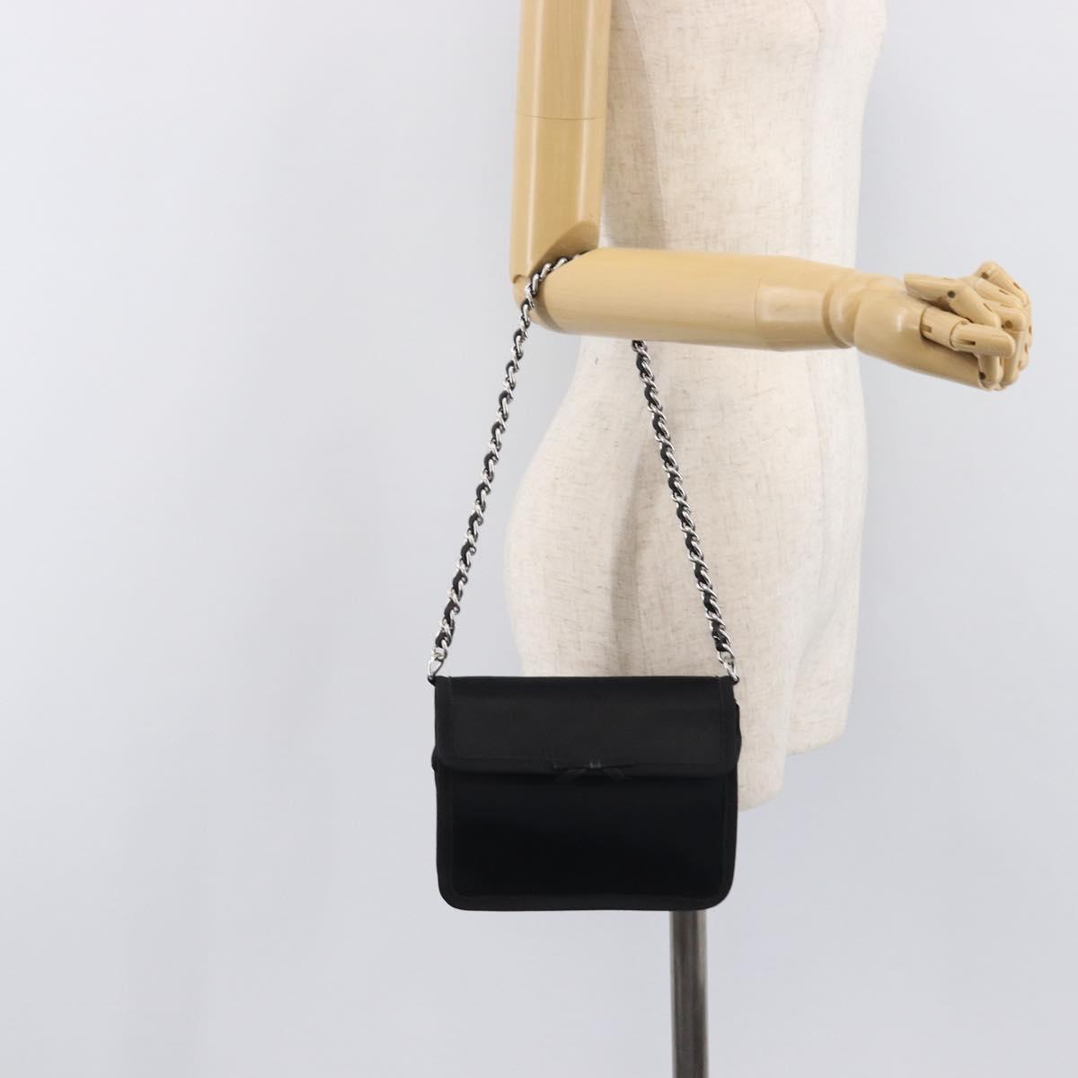 PRADA Chain Shoulder Bag Satin Black Silver Auth 210840V