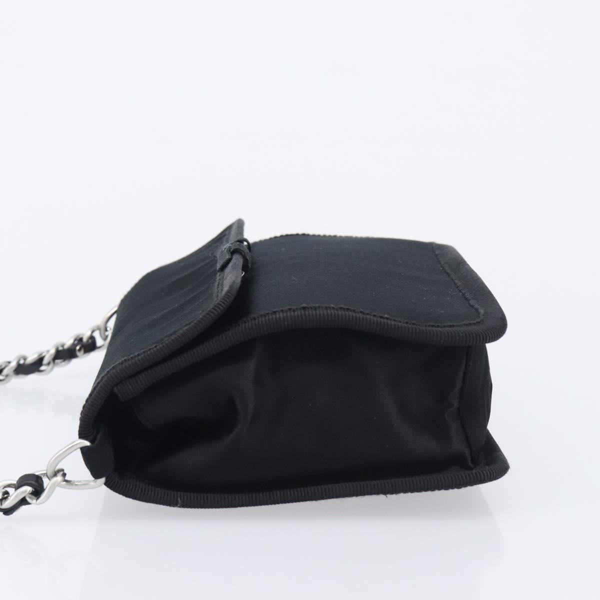PRADA Chain Shoulder Bag Satin Black Silver Auth 210840V