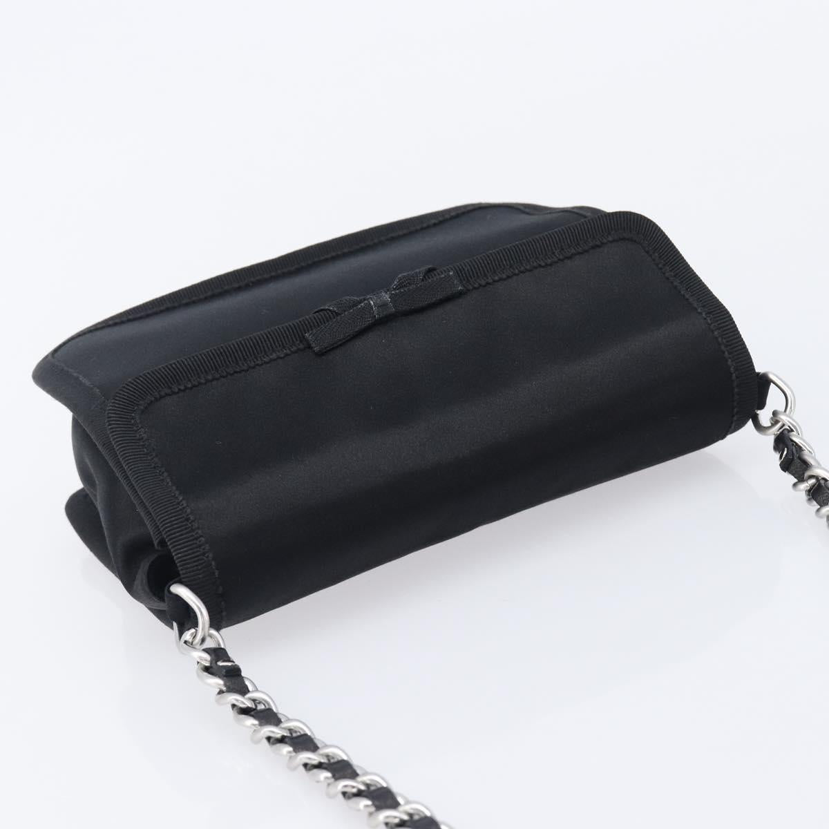 PRADA Chain Shoulder Bag Satin Black Silver Auth 210840V