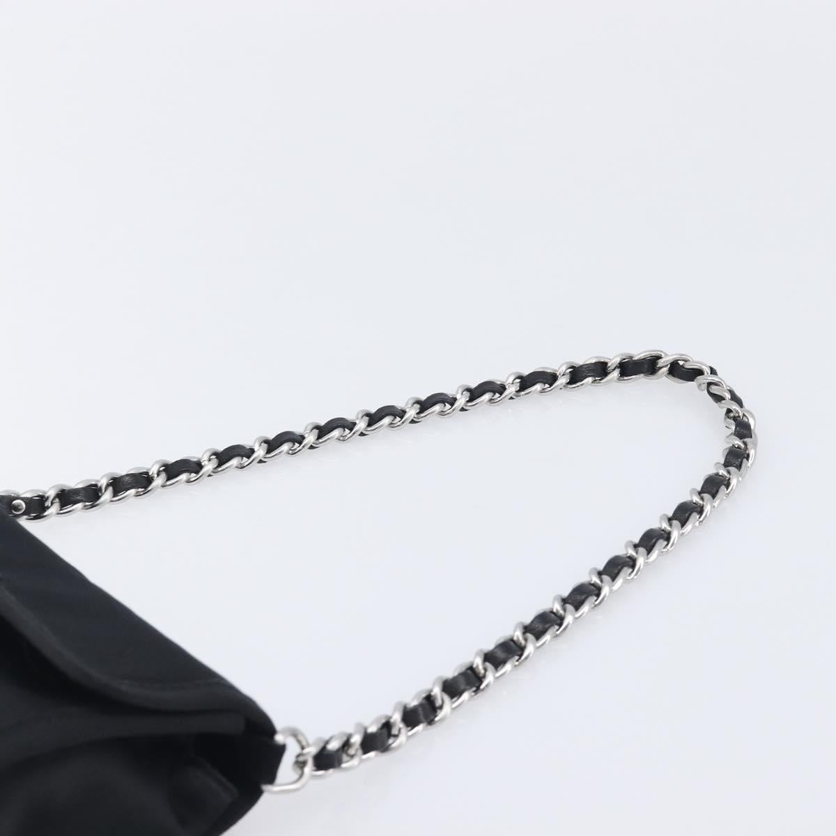 PRADA Chain Shoulder Bag Satin Black Silver Auth 210840V