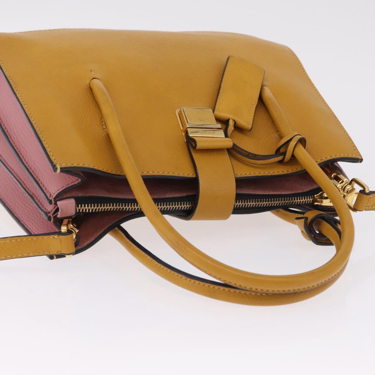 Miu Miu Madras Hand Bag Leather 2way Yellow Gold Auth 210842A