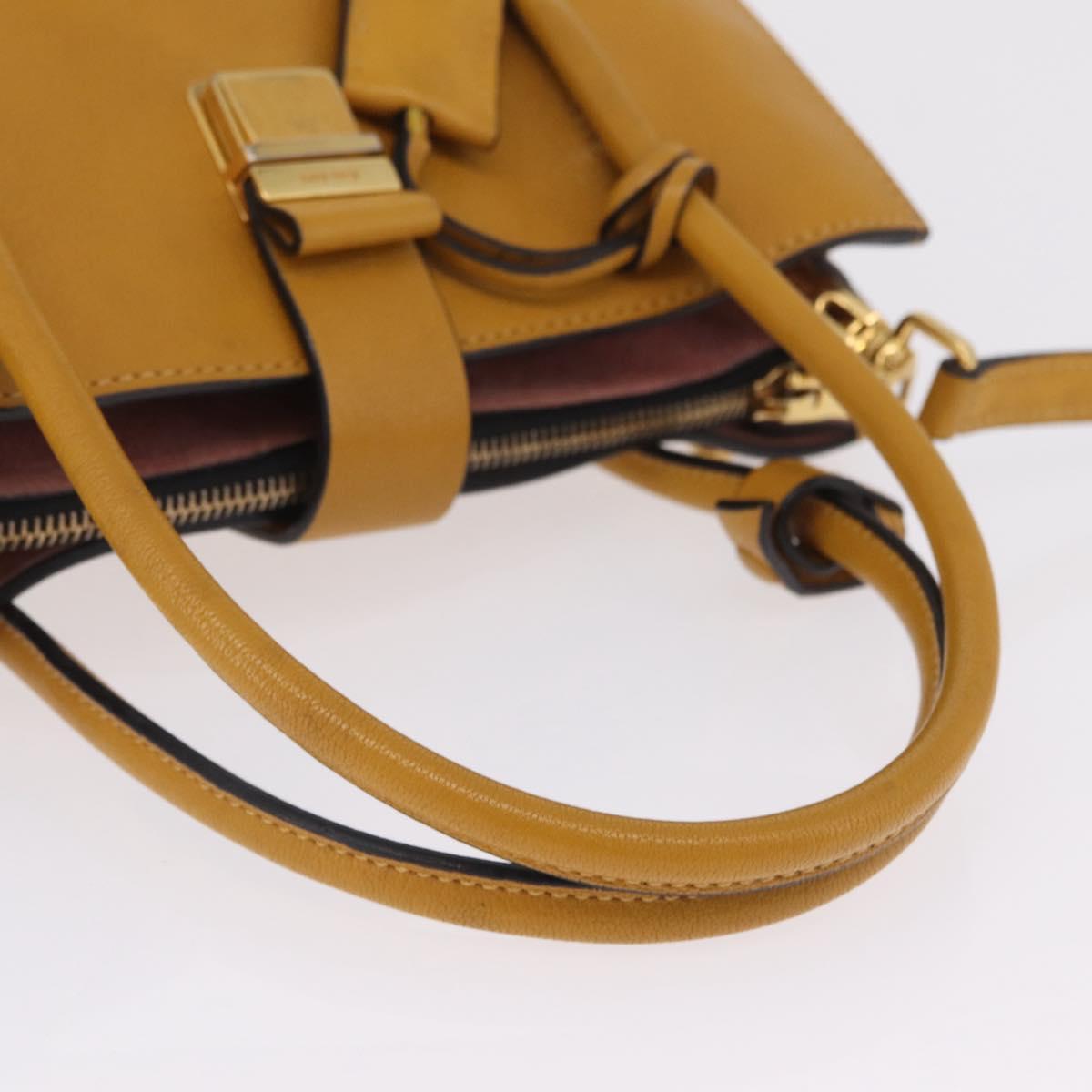 Miu Miu Madras Hand Bag Leather 2way Yellow Gold Auth 210842A