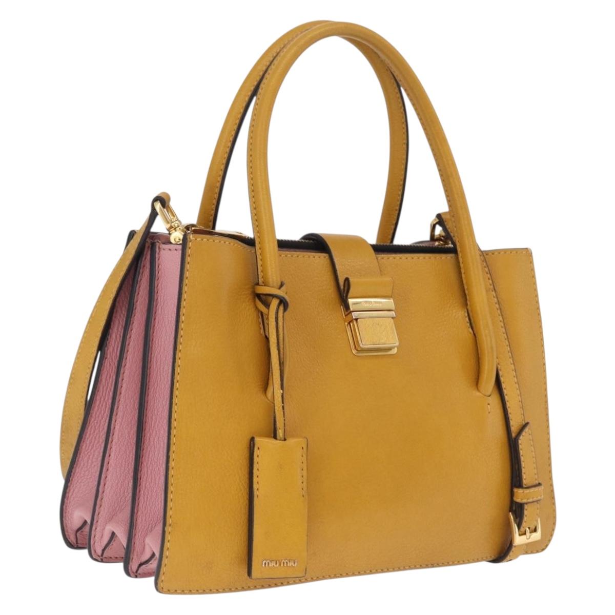 Miu Miu Madras Hand Bag Leather 2way Yellow Gold Auth 210842A