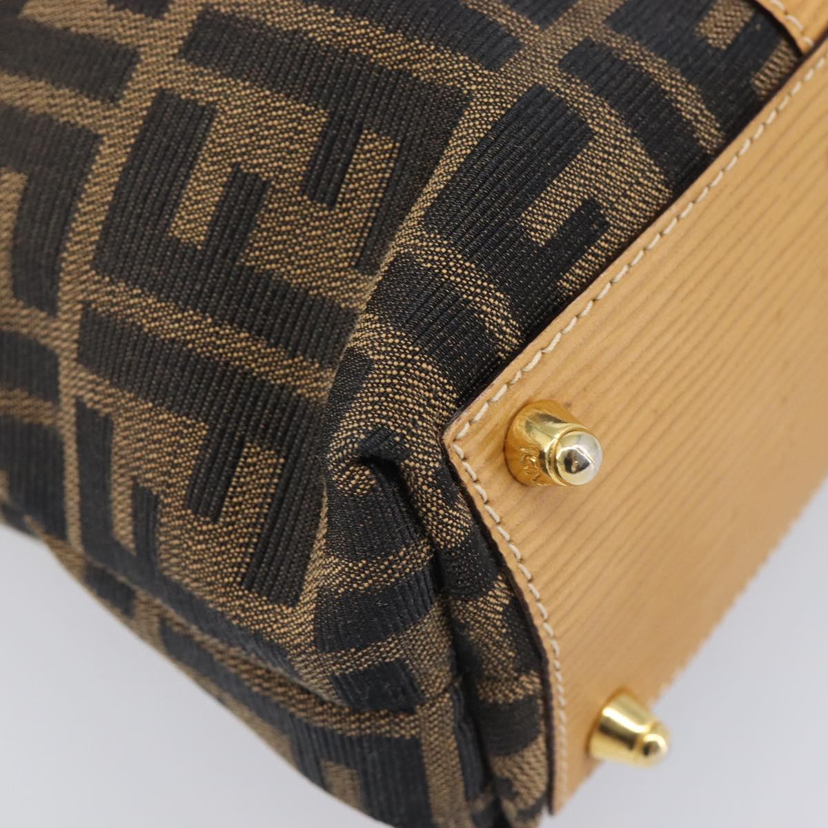 FENDI Zucca Canvas Hand Bag Black Brown Auth 210844A