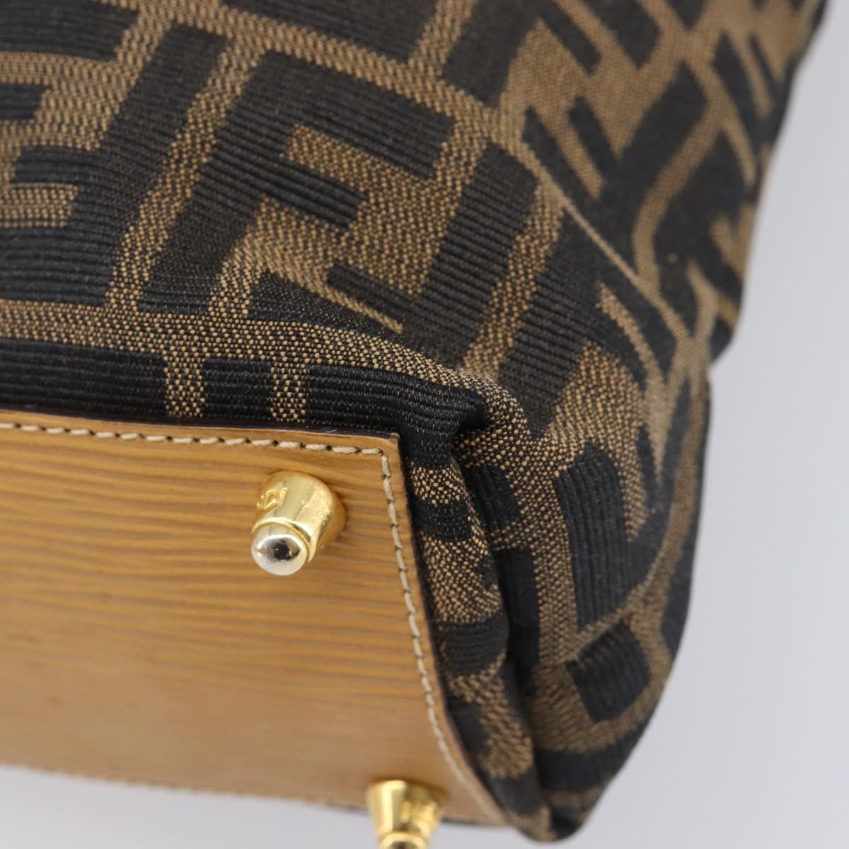 FENDI Zucca Canvas Hand Bag Black Brown Auth 210844A