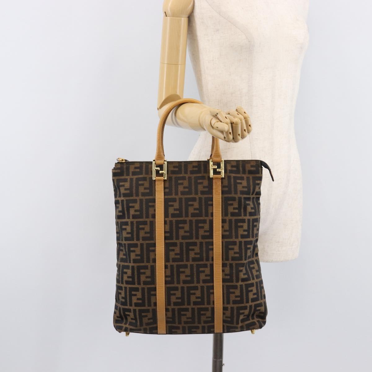FENDI Zucca Canvas Hand Bag Black Brown Auth 210844A