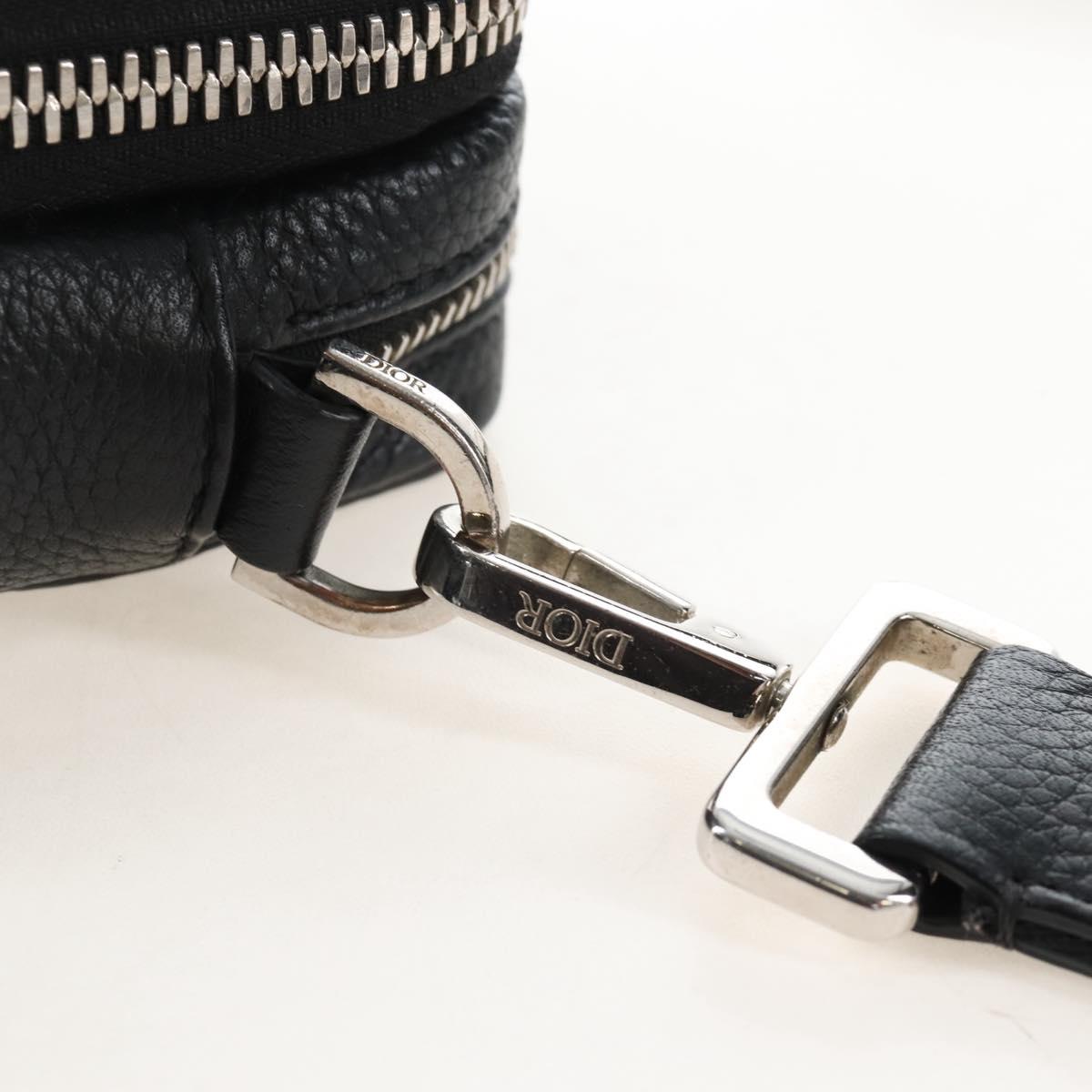 Christian Dior Shoulder Bag Leather Shawn Stussy Black Silver Auth 210852M