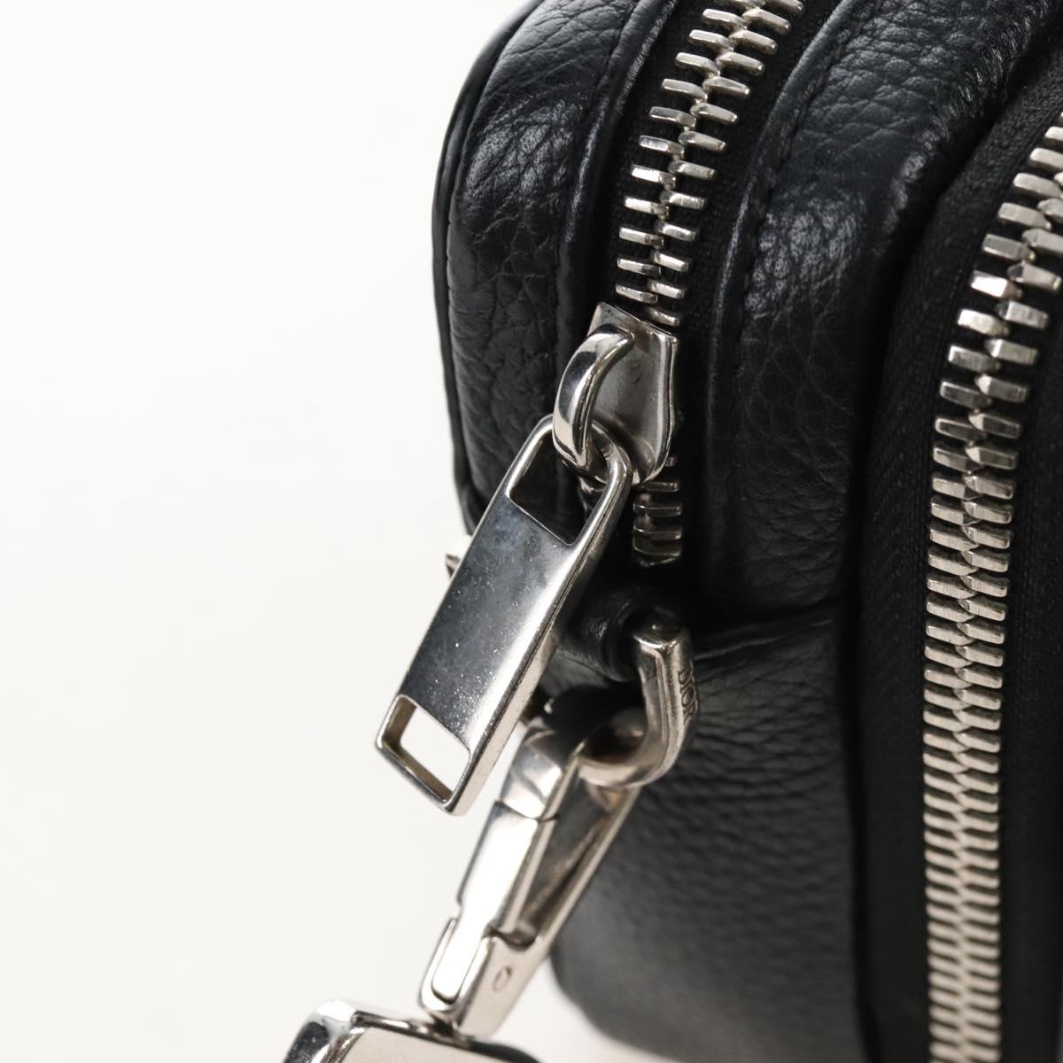 Christian Dior Shoulder Bag Leather Shawn Stussy Black Silver Auth 210852M