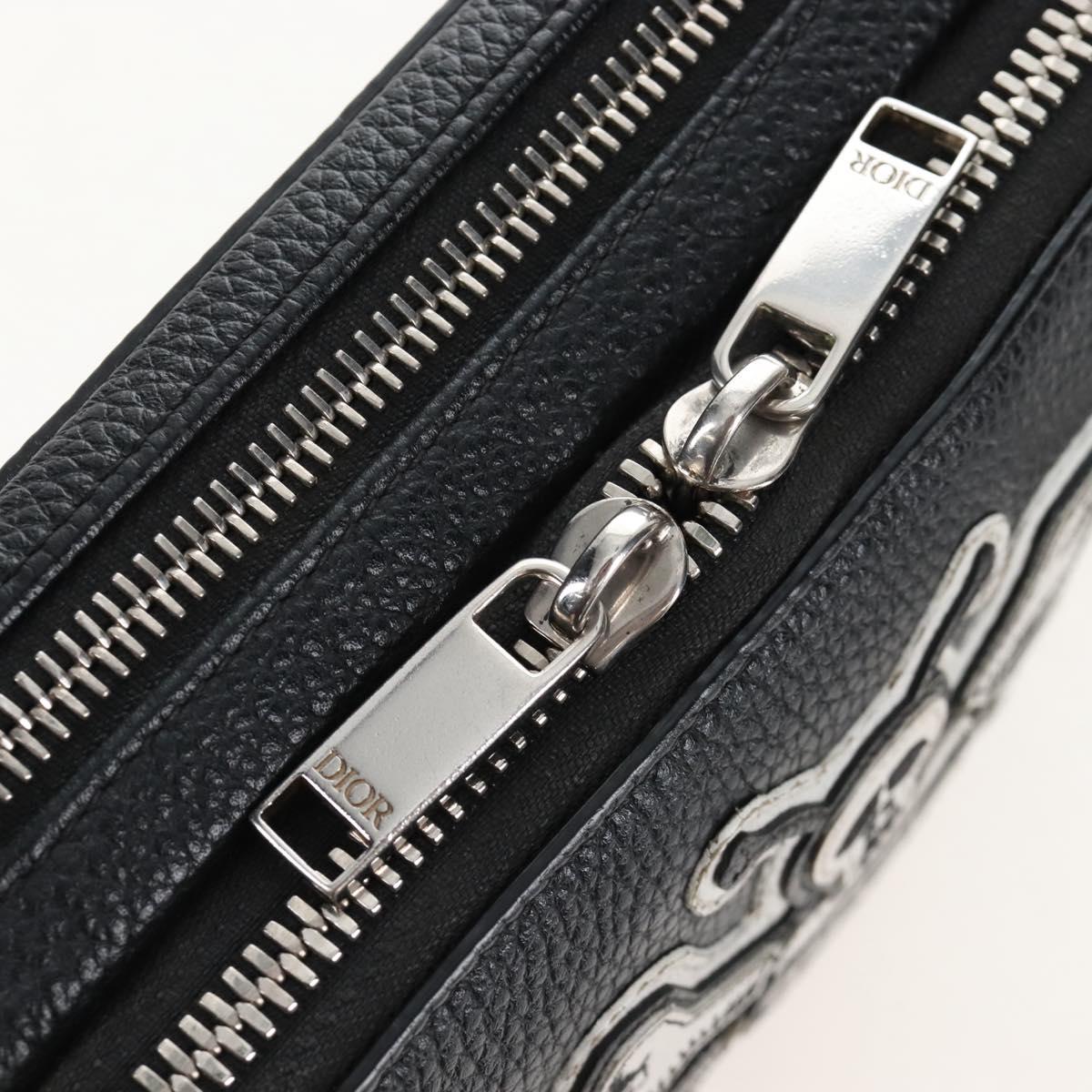 Christian Dior Shoulder Bag Leather Shawn Stussy Black Silver Auth 210852M