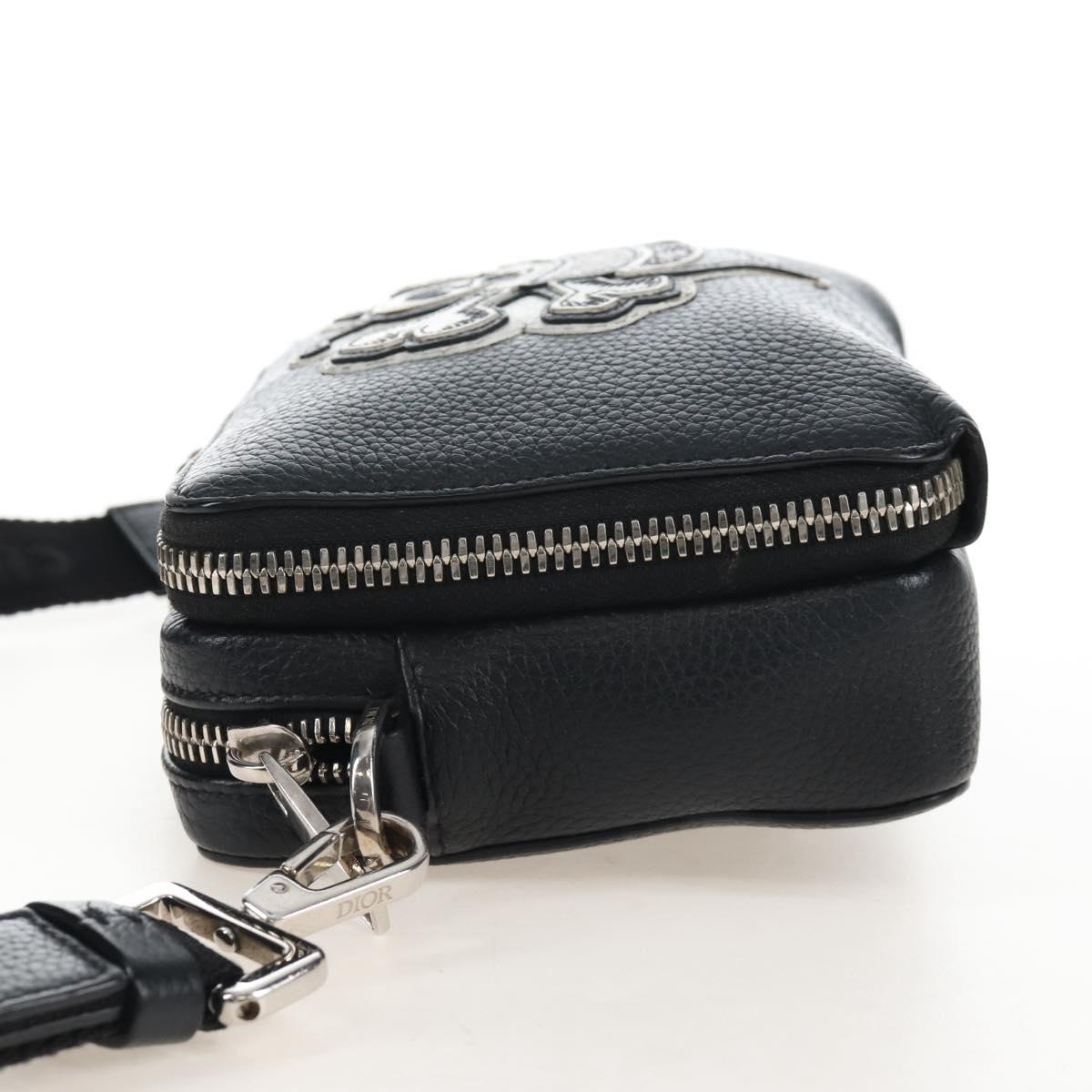 Christian Dior Shoulder Bag Leather Shawn Stussy Black Silver Auth 210852M