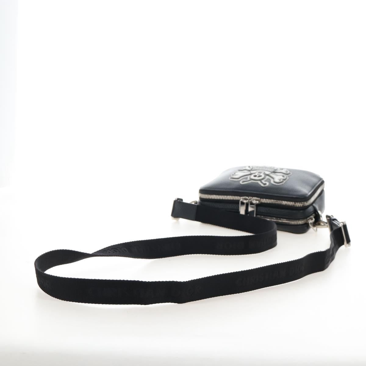 Christian Dior Shoulder Bag Leather Shawn Stussy Black Silver Auth 210852M
