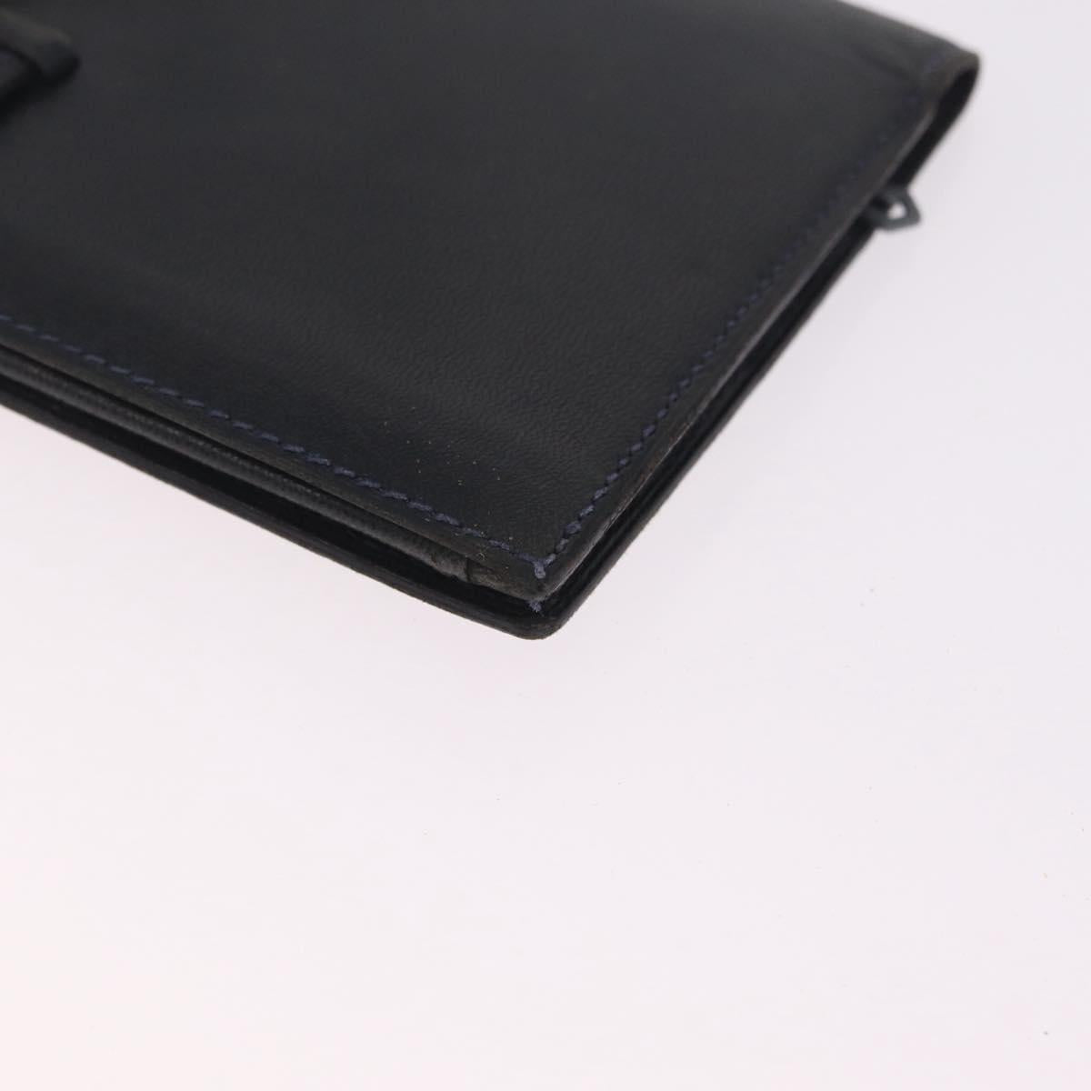 HERMES Bean Long Wallet Leather Black Gold Auth 210865A