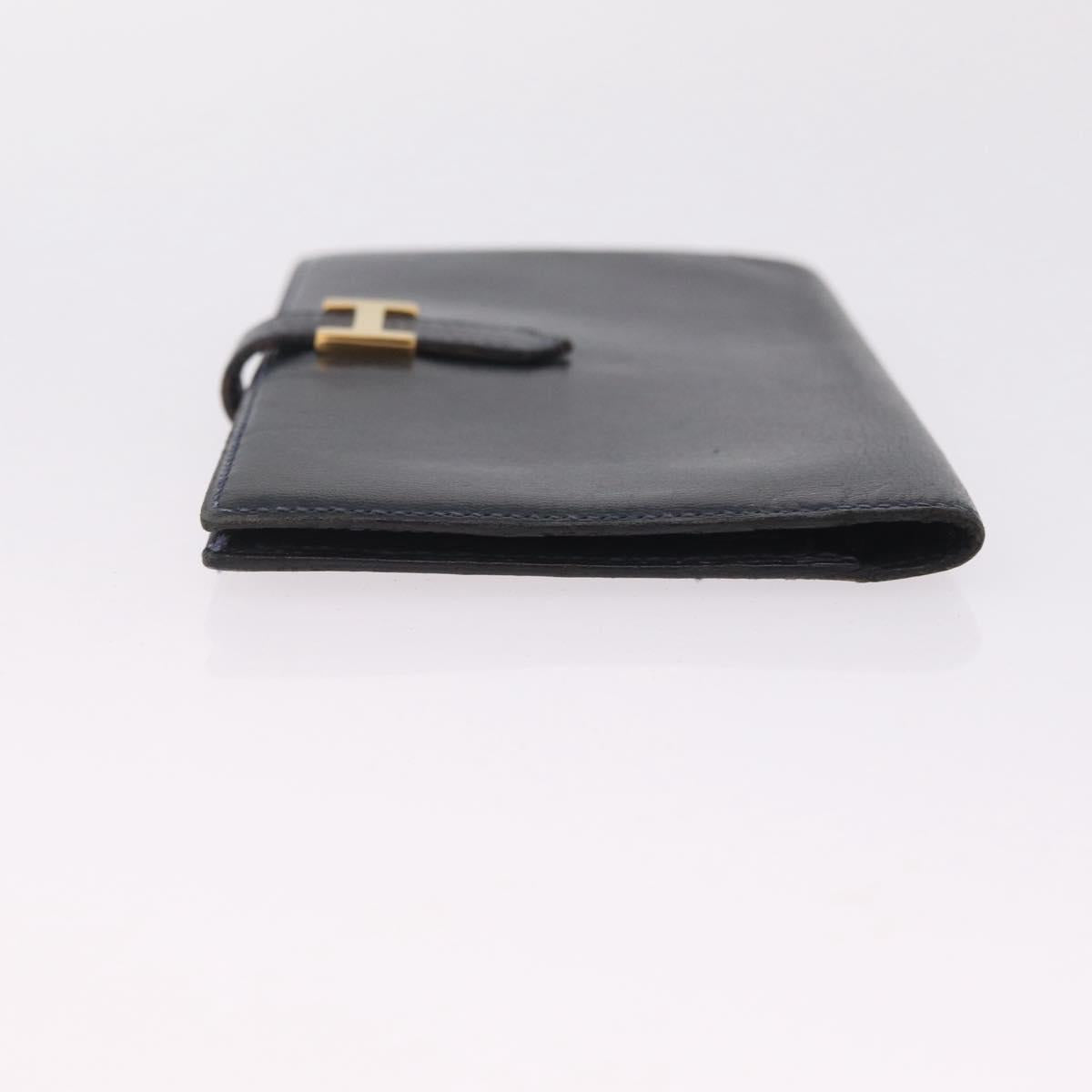 HERMES Bean Long Wallet Leather Black Gold Auth 210865A