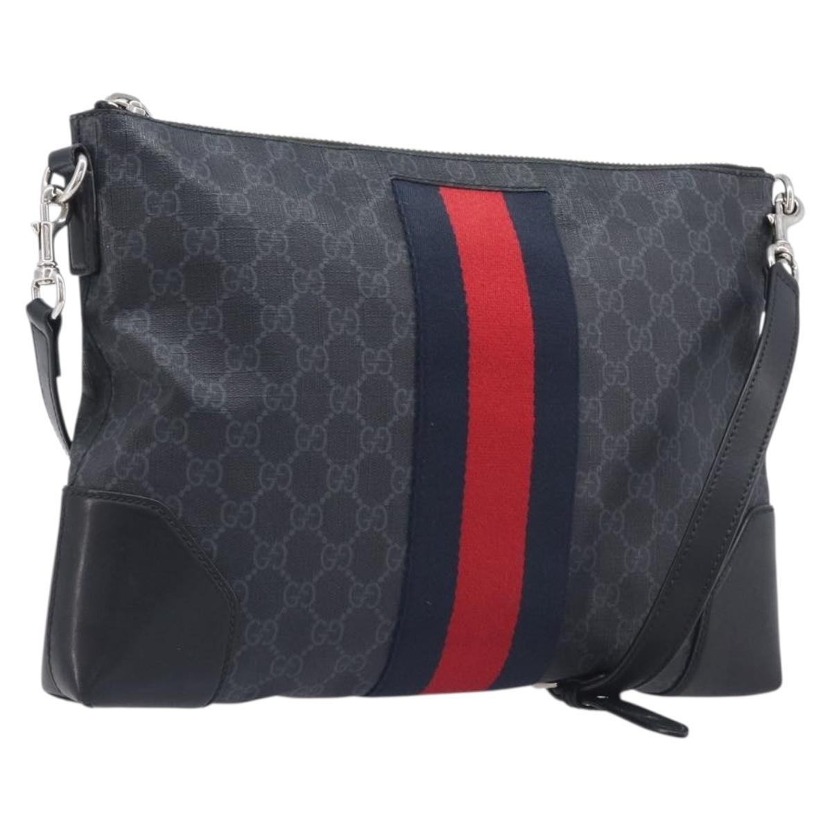 GUCCI GG Supreme Sherry Line Shoulder Bag PVC Black Silver 474139 Auth 210868V