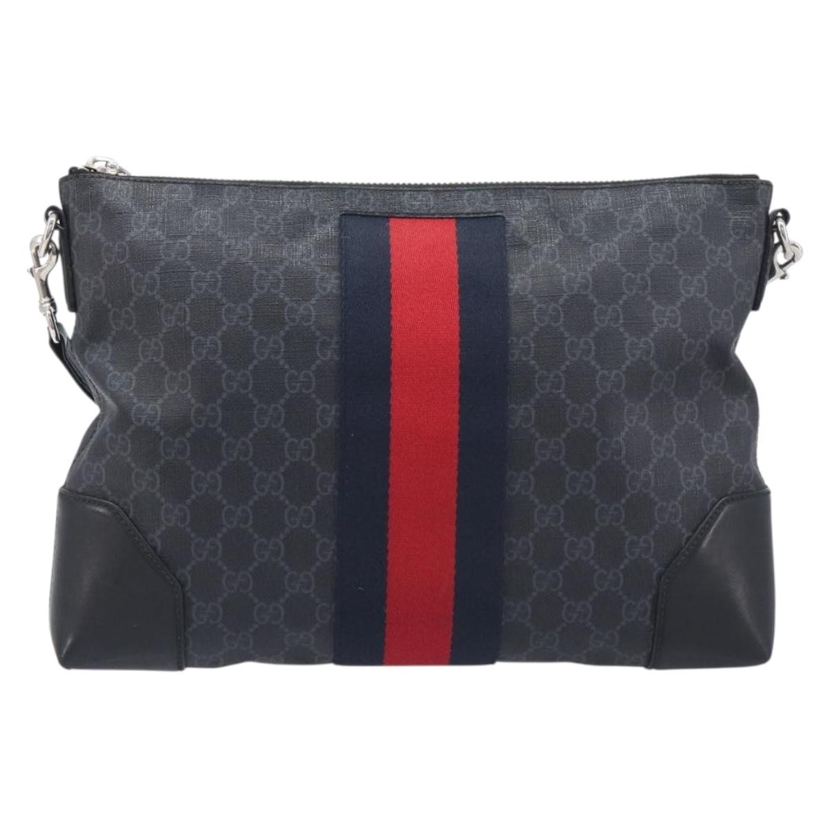 GUCCI GG Supreme Sherry Line Shoulder Bag PVC Black Silver 474139 Auth 210868V