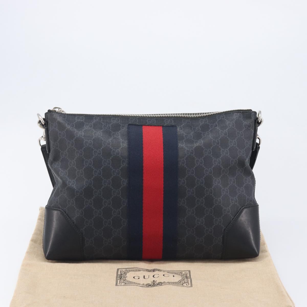 GUCCI GG Supreme Sherry Line Shoulder Bag PVC Black Silver 474139 Auth 210868V
