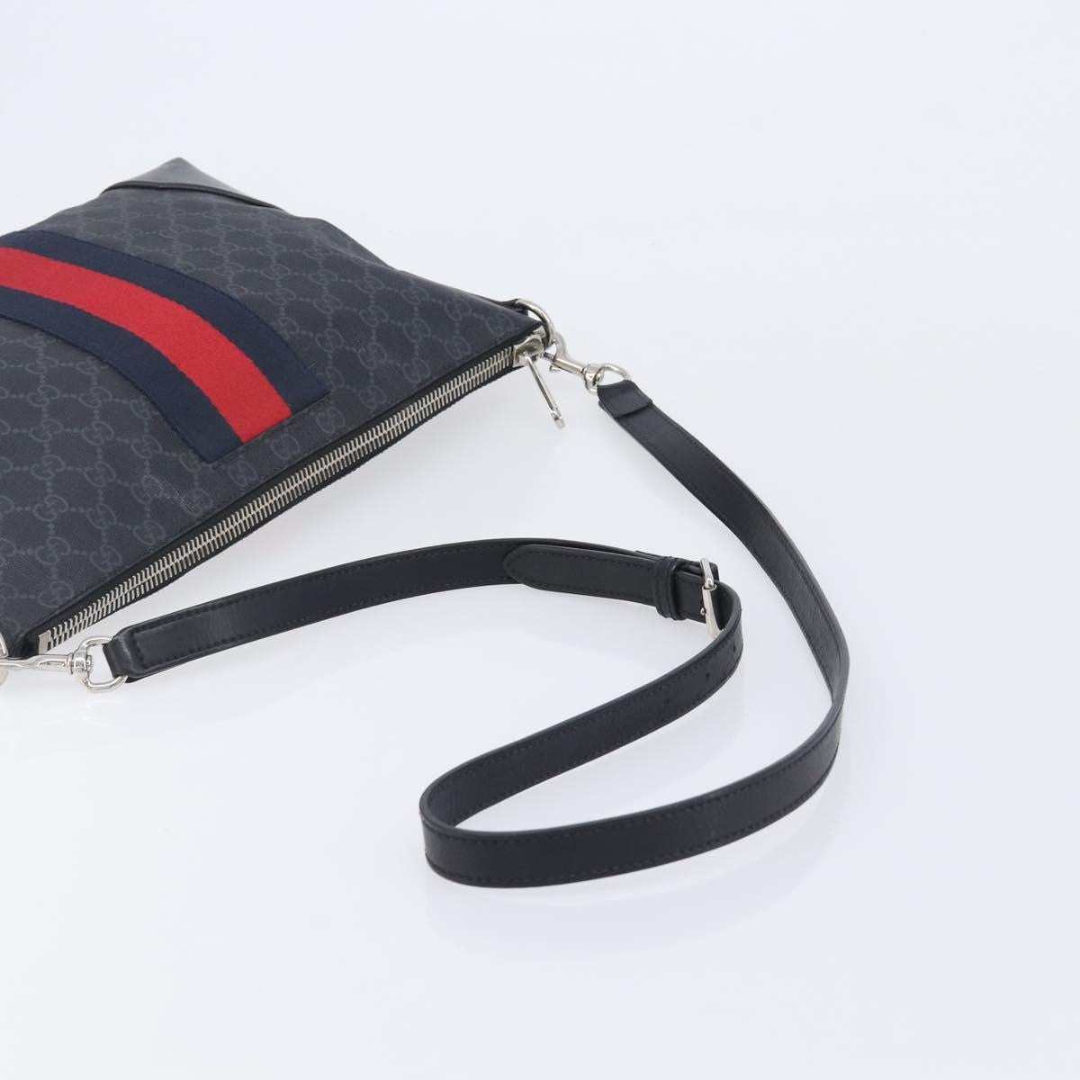 GUCCI GG Supreme Sherry Line Shoulder Bag PVC Black Silver 474139 Auth 210868V