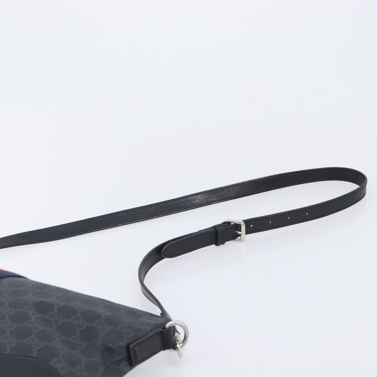 GUCCI GG Supreme Sherry Line Shoulder Bag PVC Black Silver 474139 Auth 210868V