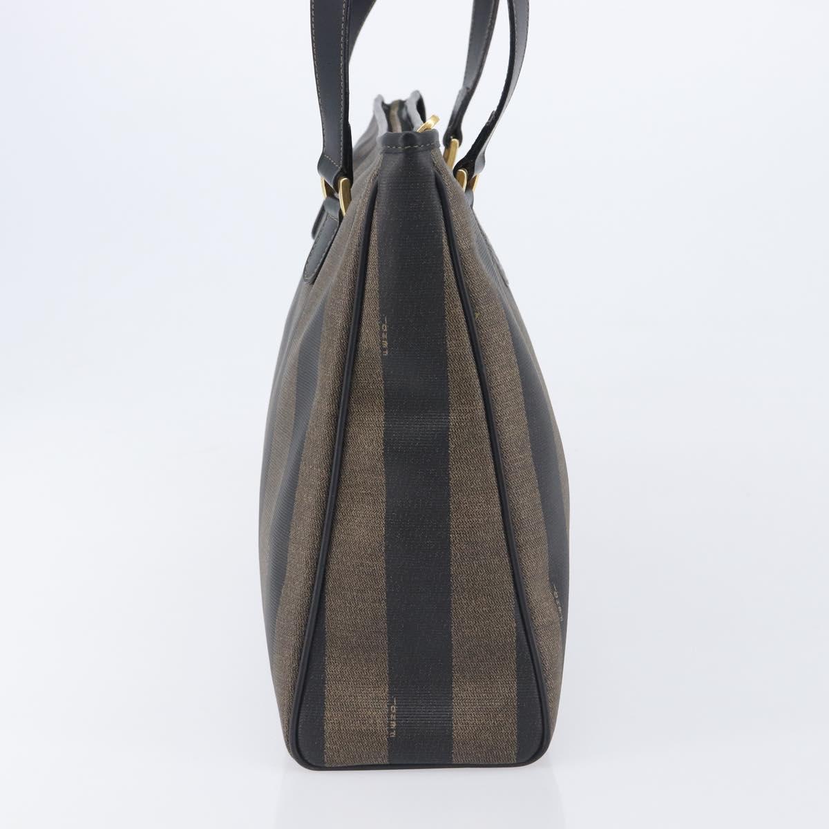 FENDI Pequin Canvas Tote Bag PVC Brown Black Auth 210869A