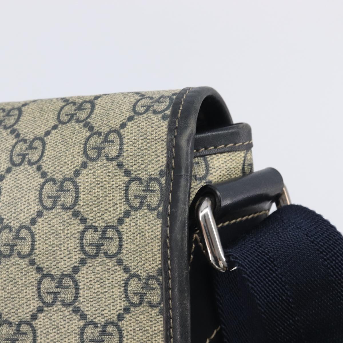 GUCCI GG Supreme Shoulder Bag PVC Navy Silver 201732 Auth 210870A