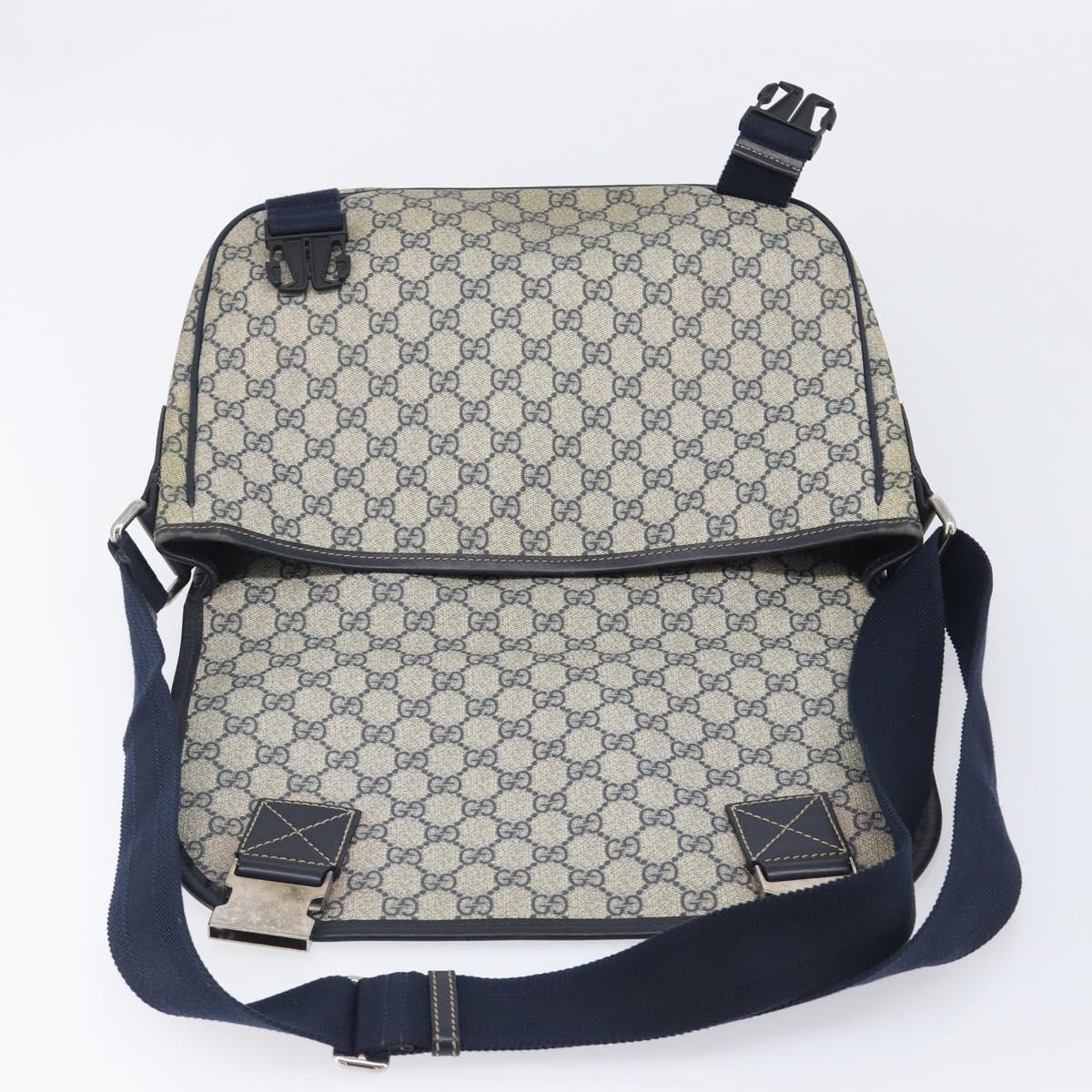 GUCCI GG Supreme Shoulder Bag PVC Navy Silver 201732 Auth 210870A