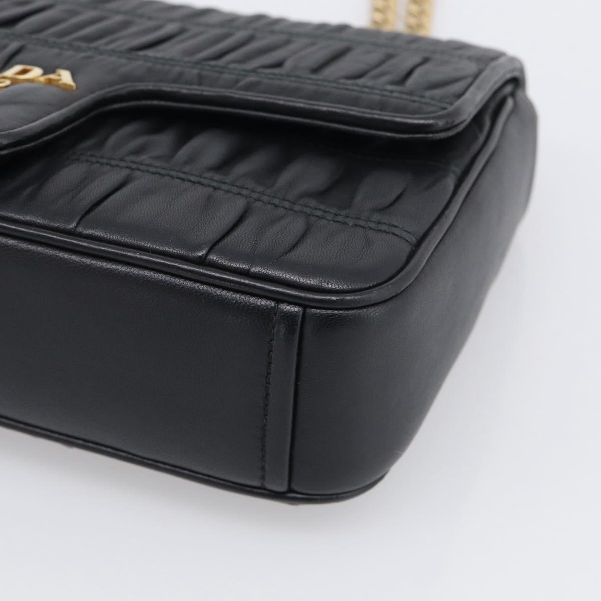PRADA Gathered Chain Shoulder Bag Leather Black Gold Tone Auth 210874V