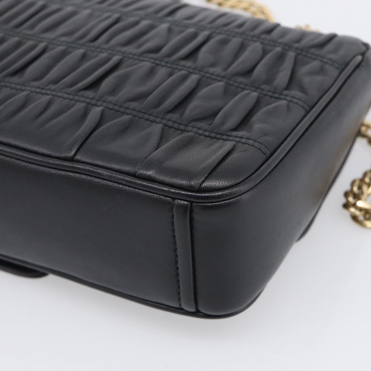 PRADA Gathered Chain Shoulder Bag Leather Black Gold Tone Auth 210874V