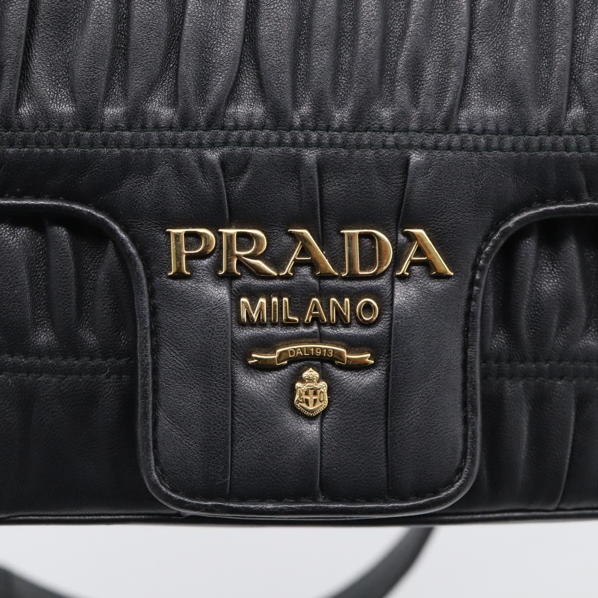 PRADA Gathered Chain Shoulder Bag Leather Black Gold Tone Auth 210874V
