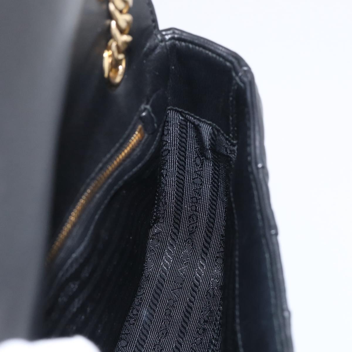 PRADA Gathered Chain Shoulder Bag Leather Black Gold Tone Auth 210874V