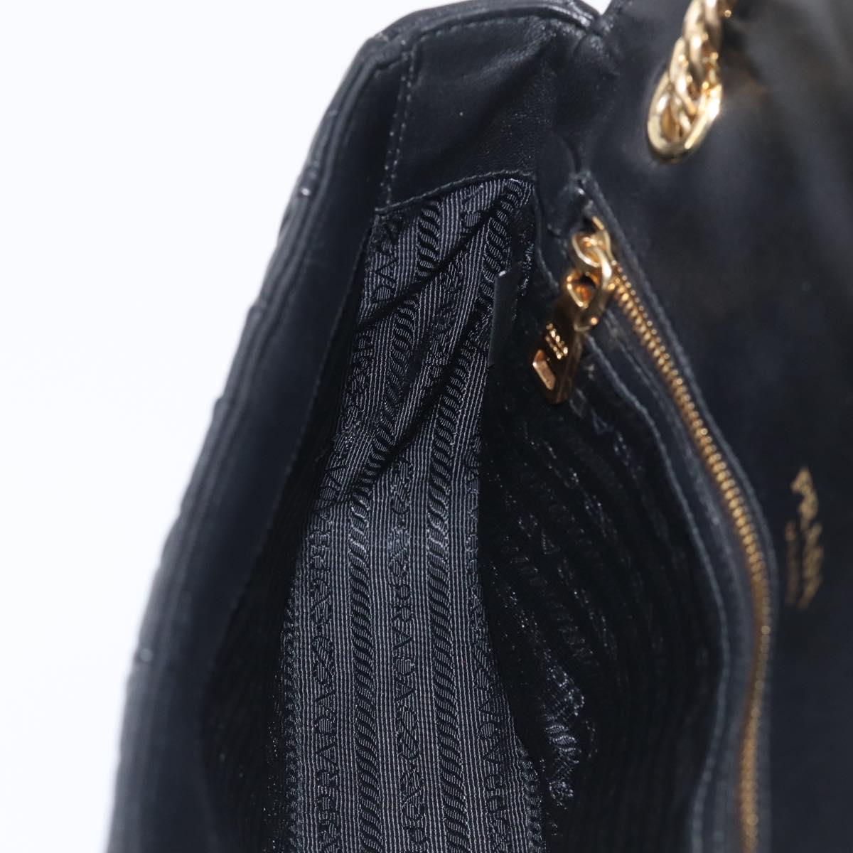 PRADA Gathered Chain Shoulder Bag Leather Black Gold Tone Auth 210874V