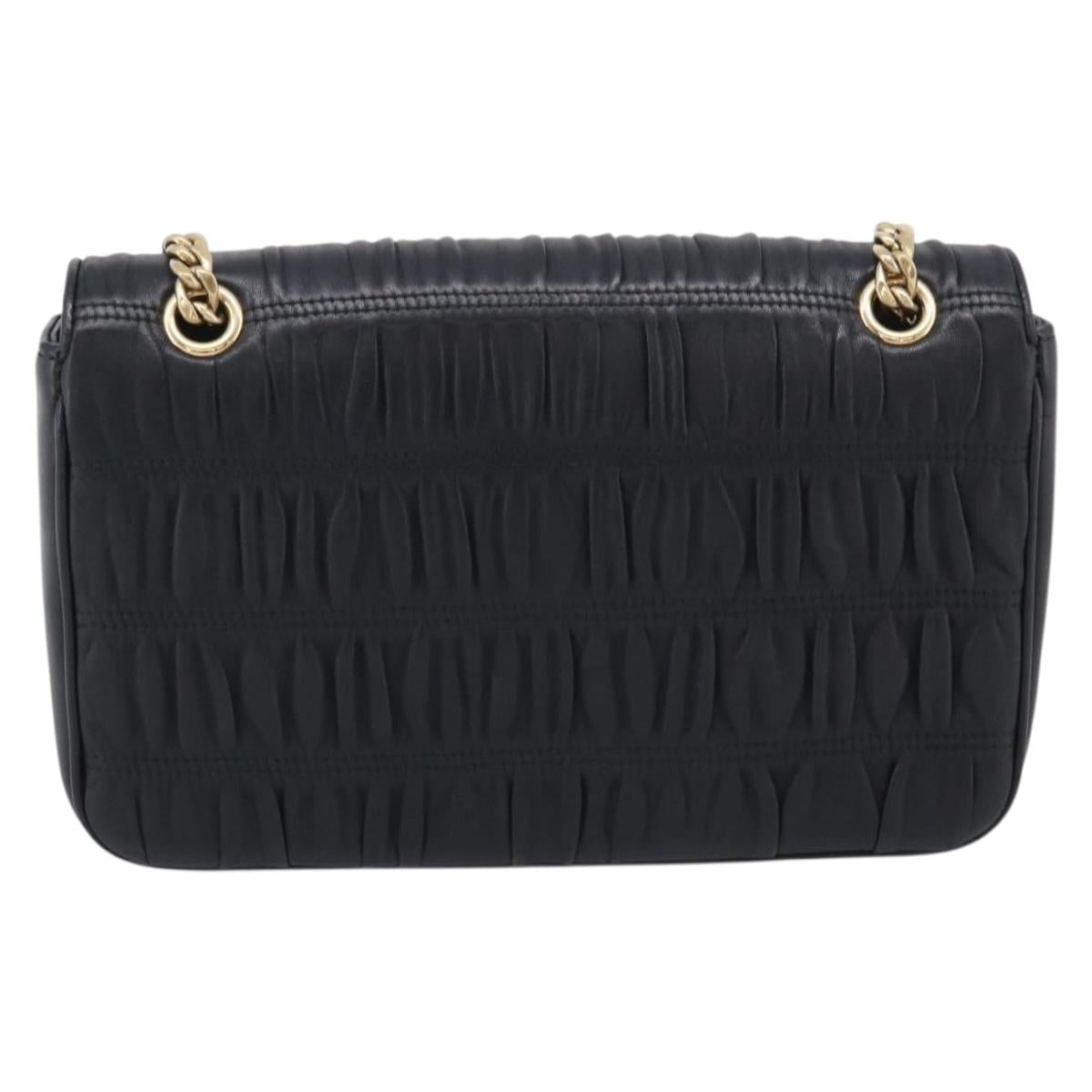 PRADA Gathered Chain Shoulder Bag Leather Black Gold Tone Auth 210874V